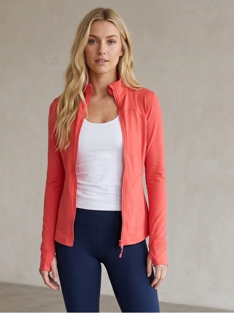 Gap Gapfit Running Jacket Slim Fit Mock Collar Fitted Tech Workout Orange XS